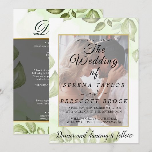 Elegant Vellum Overlay Wedding Invitation Kaart (Voorkant / Achterkant)