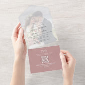 Elegant Vellum Photo Overlay Dusty Roos | QR-code All In One Uitnodiging (Afscheurbaar)