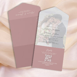 Elegant Vellum Photo Overlay Dusty Roos | QR-code All In One Uitnodiging