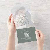 Elegant Vellum Photo Overlay Green | QR-code RSVP All In One Uitnodiging (Afscheurbaar)
