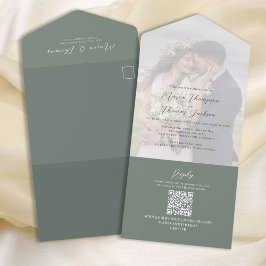 Elegant Vellum Photo Overlay Green | QR-code RSVP All In One Uitnodiging