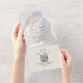 Elegant Vellum Photo Overlay Sage Green | QR-code All In One Uitnodiging (Afscheurbaar)