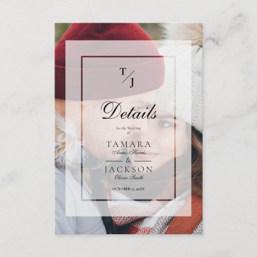 Elegant Vellum Transparency Wedding Initials Photo Informatiekaartje (Voorkant)
