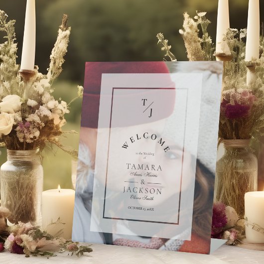 Elegant Vellum Transparency Wedding Initials Photo Reclamebord Met Voetstuk