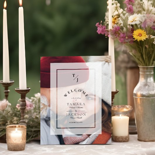Elegant Vellum Transparency Wedding Initials Photo Reclamebord Met Voetstuk