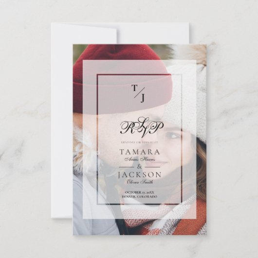 Elegant Vellum Transparency Wedding Initials Photo RSVP Kaartje (Voorkant)