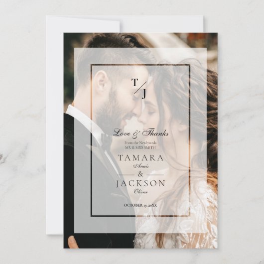 Elegant Vellum Transparency Wedding Photo  Bedankkaart (Voorkant)