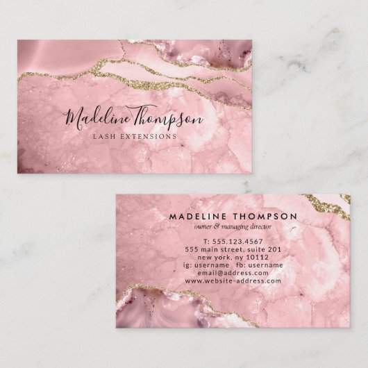 Elegant Velvet Blush Pink Marble Agate Geode Visitekaartje (Voorkant / Achterkant)