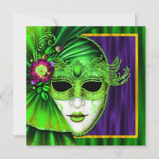 Elegant Venetiaans Masker Carnaval Bruiloft Kaart (Voorkant)