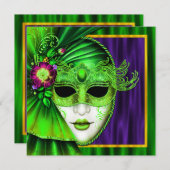Elegant Venetiaans Masker Mardi Gras Bruiloft Kaart (Voorkant / Achterkant)
