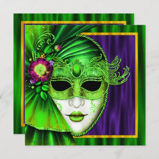 Elegant Venetiaans Masker Mardi Gras Bruiloft Kaart (Voorkant / Achterkant)