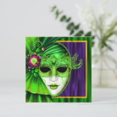 Elegant Venetiaans Masker Mardi Gras Bruiloft Kaart (Staand voorkant)