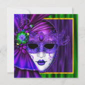 Elegant Venetiaans Masker Mardi Gras Bruiloft Kaart (Voorkant)