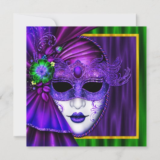 Elegant Venetiaans Masker Mardi Gras Bruiloft Kaart (Voorkant)