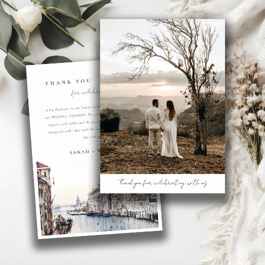 Elegant Venetië Italië Canals Waterverf Bruiloft Bedankkaart