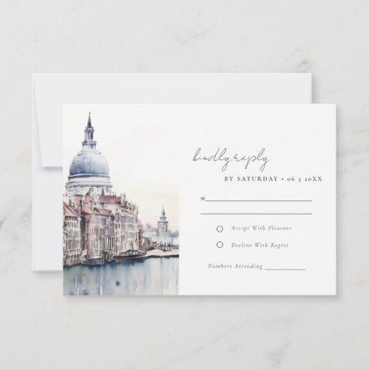 Elegant Venetië Italië Canals Waterverf Bruiloft RSVP Kaartje (Voorkant)