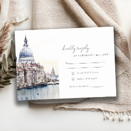 Elegant Venetië Italië Kanalen Aquarel Bruiloft RSVP Kaartje