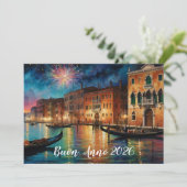 Elegant Venice Fireworks New Year Feestdagenkaart (Staand voorkant)