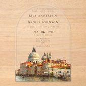 Elegant Venice Skyline Watercolor Wedding Arch Acryl Uitnodigingen (Voorkant)