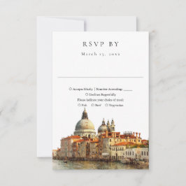 Elegant Venice Skyline Watercolor Wedding RSVP Kaartje