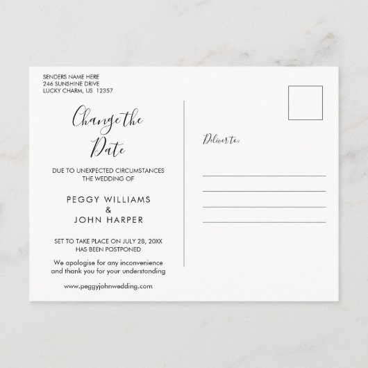 Elegant Verander de datum Uitgestelde foto Floral Aankondigingskaart (Achterkant)