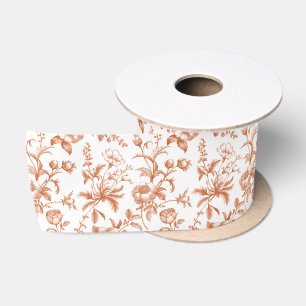Elegant Verbrand Oranje Grandmillennial Toile Bloe Satijnen Lint