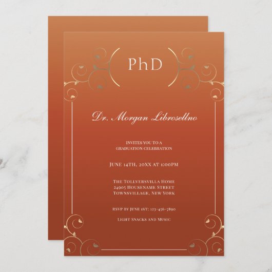 Elegant verbrand Sinaasappel PhD Afstuderen Kaart (Voorkant / Achterkant)