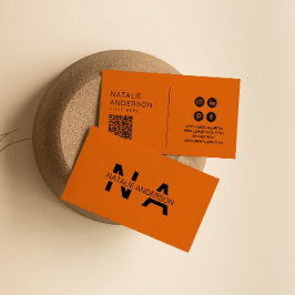 Elegant Verbrand Sinaasappel QR Code Monogram Logo Visitekaartje