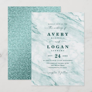 Elegant Verde Green Marble & Glitter Wedding Kaart