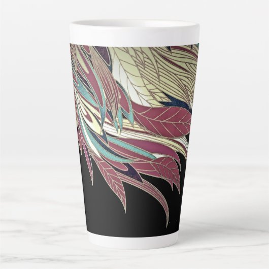 Elegant veren blad abstract zwart blauwgroen goud latte mok (Voorkant)