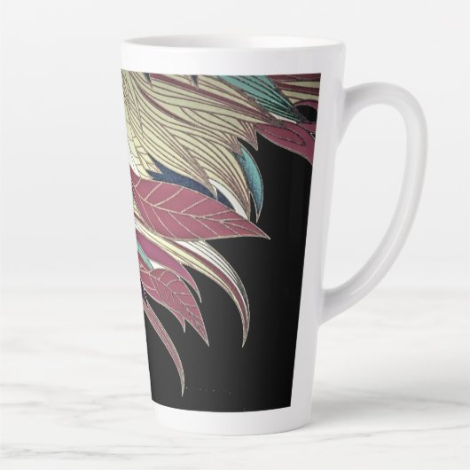 Elegant veren blad abstract zwart blauwgroen goud latte mok (Rechts)