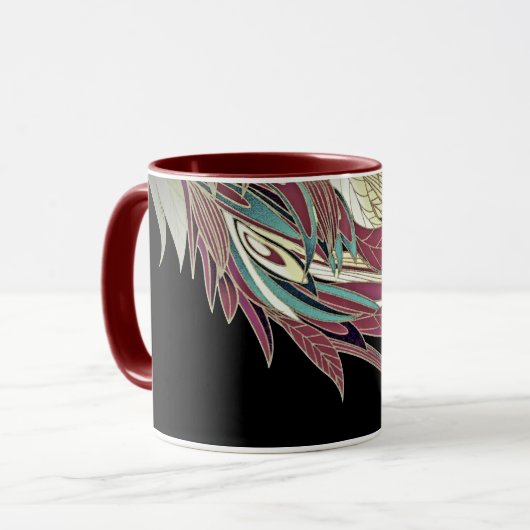 Elegant veren blad abstract zwart blauwgroen goud  mok (Voorkant links)