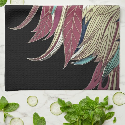 Elegant veren blad abstract zwart blauwgroen goud theedoek (Gevouwen)