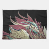 Elegant veren blad abstract zwart blauwgroen goud theedoek (Horizontaal)