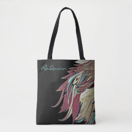 Elegant veren blad abstract zwart blauwgroen goud  tote bag