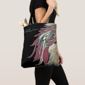 Elegant veren blad abstract zwart blauwgroen goud  tote bag (Dichtbij)