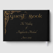 Elegant, verfijnd dramatisch zwart & goud gastenboek (Achterkant)