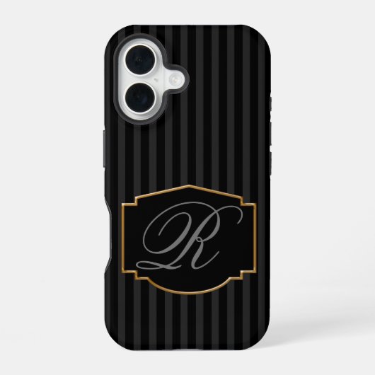 Elegant, verfijnd gestreept monogram iPhone 16 hoesje (Achterkant)
