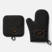 Elegant, verfijnd gestreept monogram ovenwant & pannenlap set (Voorkant)