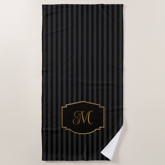 Elegant, verfijnd gestreept monogram strandlaken (Voorkant)