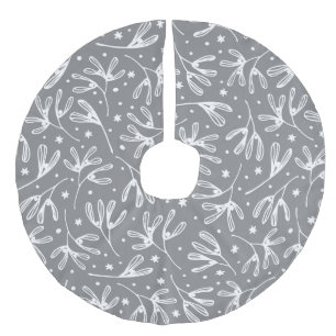 Elegant verfijnd grijs-wit maretakpatroon imitatie linnen kerstboom kleed