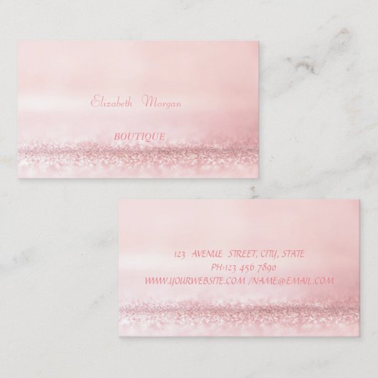 Elegant verfijnd, modern, roze glitterig visitekaartje (Voorkant / Achterkant)