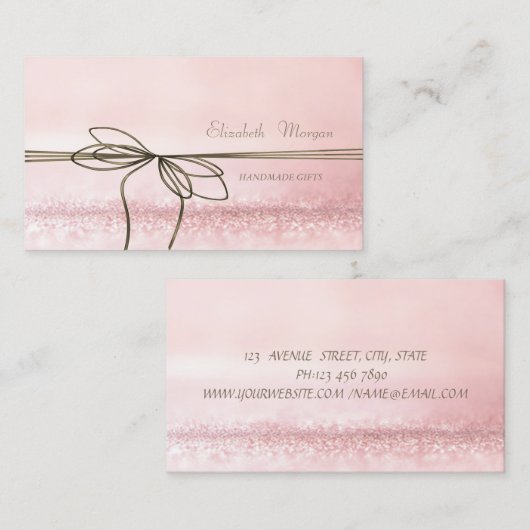 Elegant verfijnd, modern, roze glittery, Bow Visitekaartje (Voorkant / Achterkant)