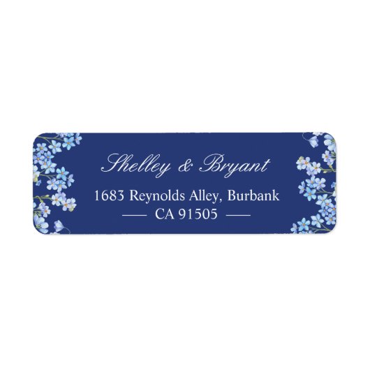 Elegant vergeet me Nots Floral Royal Navy Blue Etiket (Voorkant)