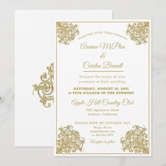 Elegant verguld bruiloft kaart (Voorkant / Achterkant)