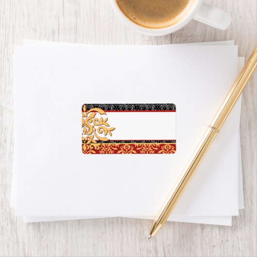 Elegant verguld damast sierrood & goud etiket (Insitu)