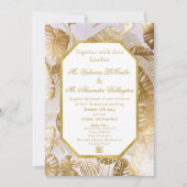 Elegant verguld goud Monstera bestemming bruiloft Kaart (Voorkant)