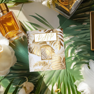 Elegant Verguld Goud Monstera Bruiloft QR Code RSV Informatiekaartje