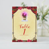 Elegant Verhaalboek Rode Rozen Gele Tafel Nummer Kaart (Staand voorkant)