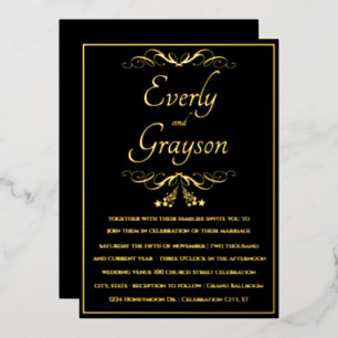 Elegant Veri Black and Gold Wedding Folie Uitnodiging